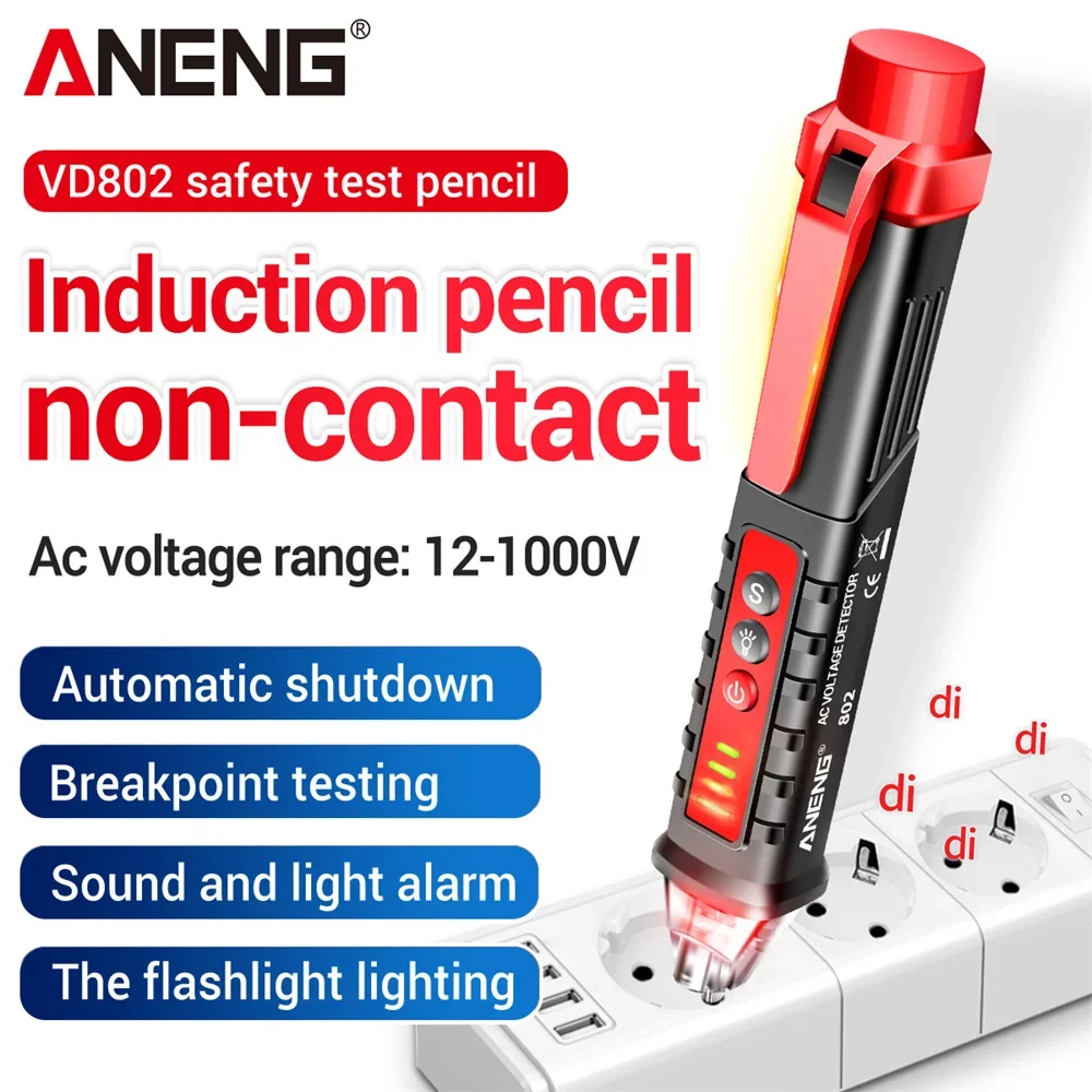 ANENG VD802 Detector de voltaje CA, medidor de pluma sin contacto, 12V-1000v, indicador eléctrico estilo bolígrafo, medidor de voltaje LED, herramientas de prueba