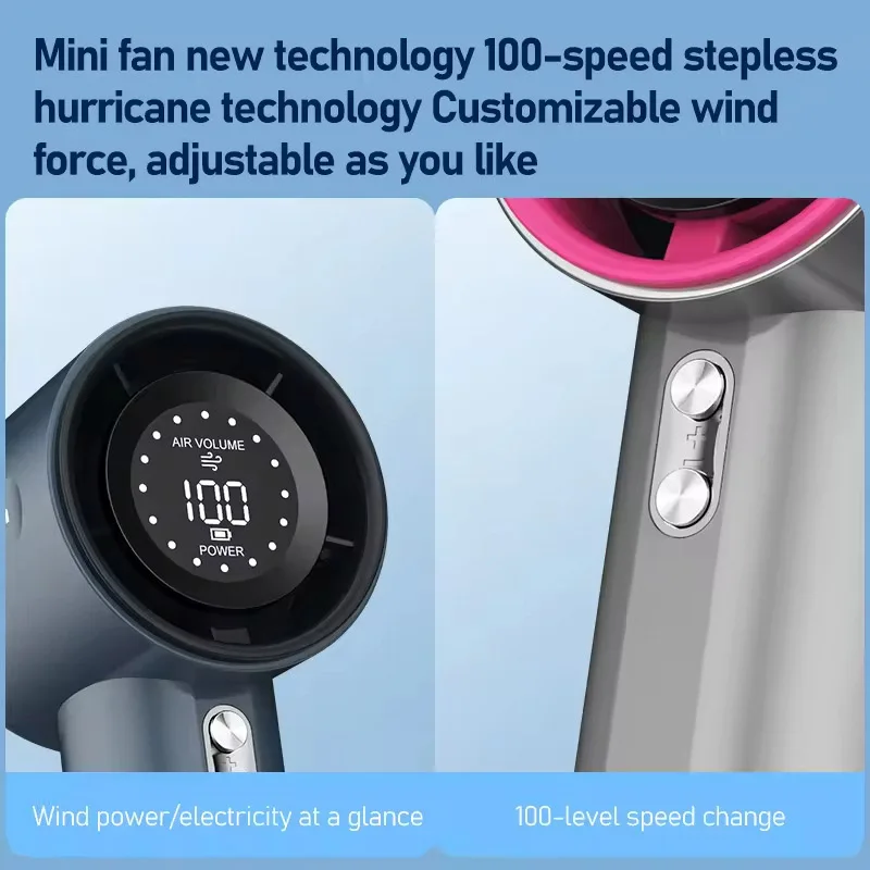 Mini ventilador recargable de viento fuerte, ventilador eléctrico de velocidad del viento de 100 velocidades, pantalla Digital, Turbo ajustable, portátil para exteriores - imagen 5