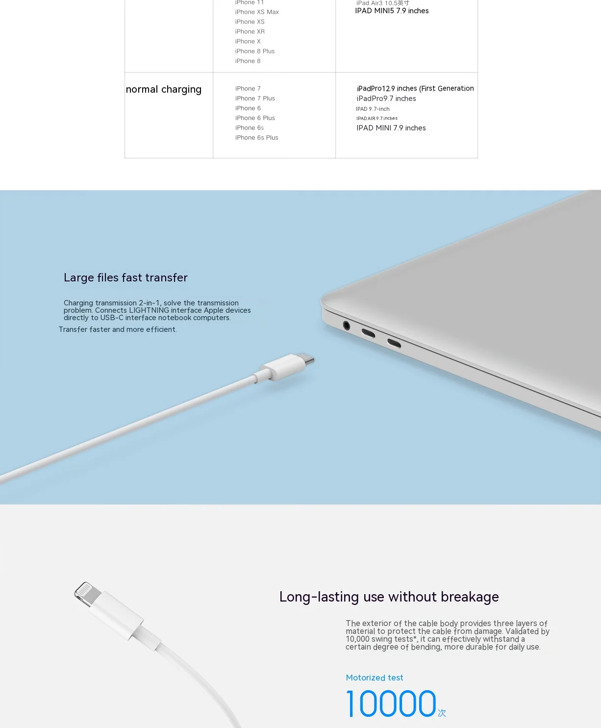 Xiaomi USB C-Cable Lightning para iPhone 14 13 12 11 Pro Max XS XR iPad PD 27W/20W carga rápida tipo C a Cable de iluminación de datos - imagen 3