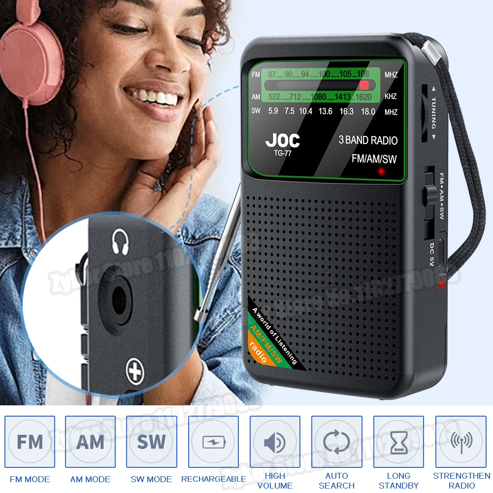 TG77 FM AM SW Radio Mini Radio recargable Altavoz incorporado Puntero Radio de bolsillo Radios tipo C con pantalla HD para personas mayores - imagen 2