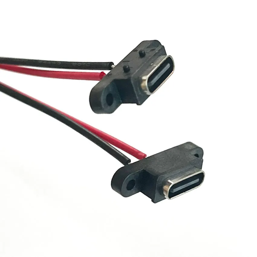 1 Uds nuevo tipo C 2 pines impermeable hembra puerto de enchufe USB C con orificio para tornillo interfaz de carga rápida cable conector USB - imagen 3