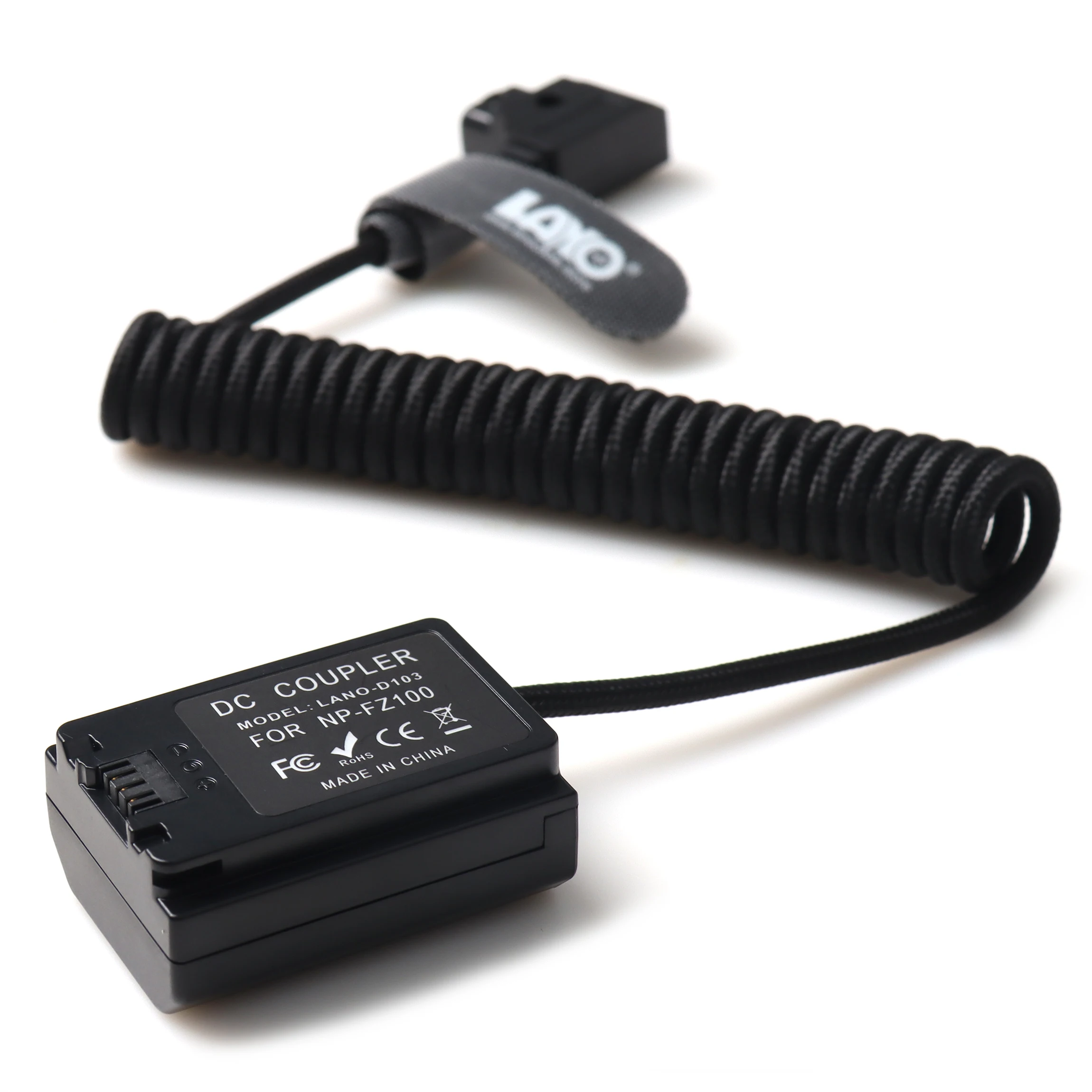 LANO D-Tap macho a DC acoplador batería simulada Cable de nailon en espiral para NP-FZ100, alambre de resorte de malla tejida, adecuado para cámara, duradero - imagen 3