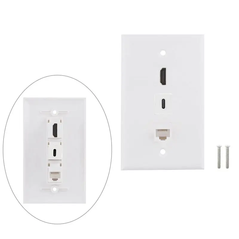 Panel de enchufe sin soldadura para datos de alta definición, USB tipo C CAT6, Compatible con HDMI, 3 puertos, información Multimedia, enchufe de pared - imagen 2