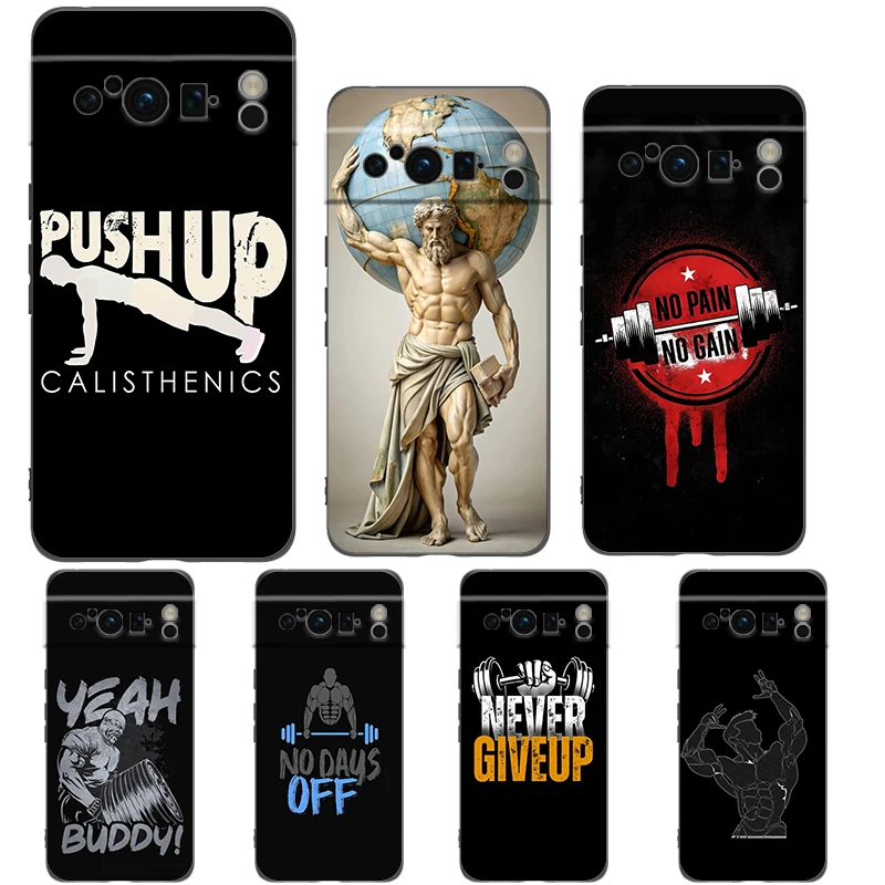 Funda de teléfono para gimnasio, Fitness, culturismo, para Google Pixel 9 8 7 6 Pro XL 8A 6A 7A 5G, funda negra de TPU suave a prueba de golpes