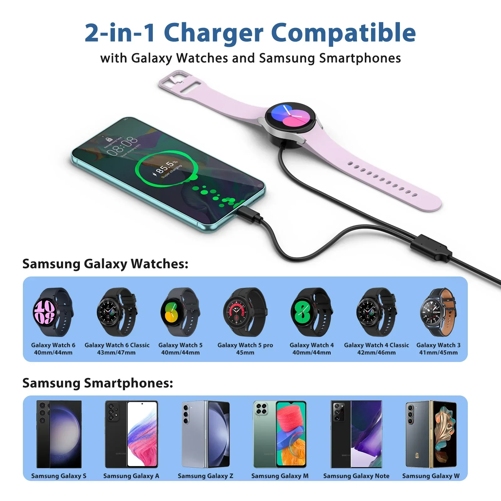 Cargador USB C para Samsung Galaxy Watch 4 6 Classic 43mm 47mm 46mm 42mm/Galaxy Watch 3 4 5 6 Cable de carga para Samsung Galaxy W - imagen 4