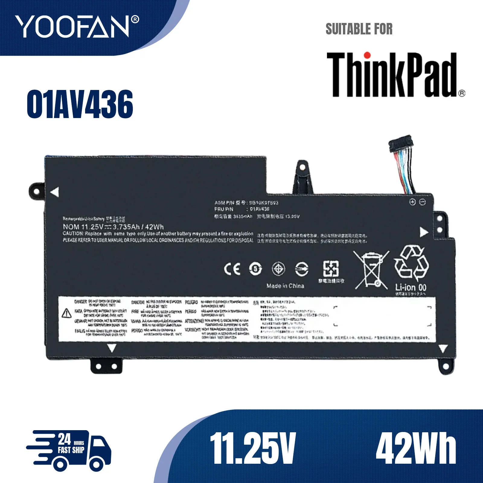 YOOFAN batería para ordenador portátil, pila para Lenovo THINKPAD 13 GEN 2 20J1 S2 20GKS06300 11,4 V 42WH, 01AV435 01AV436