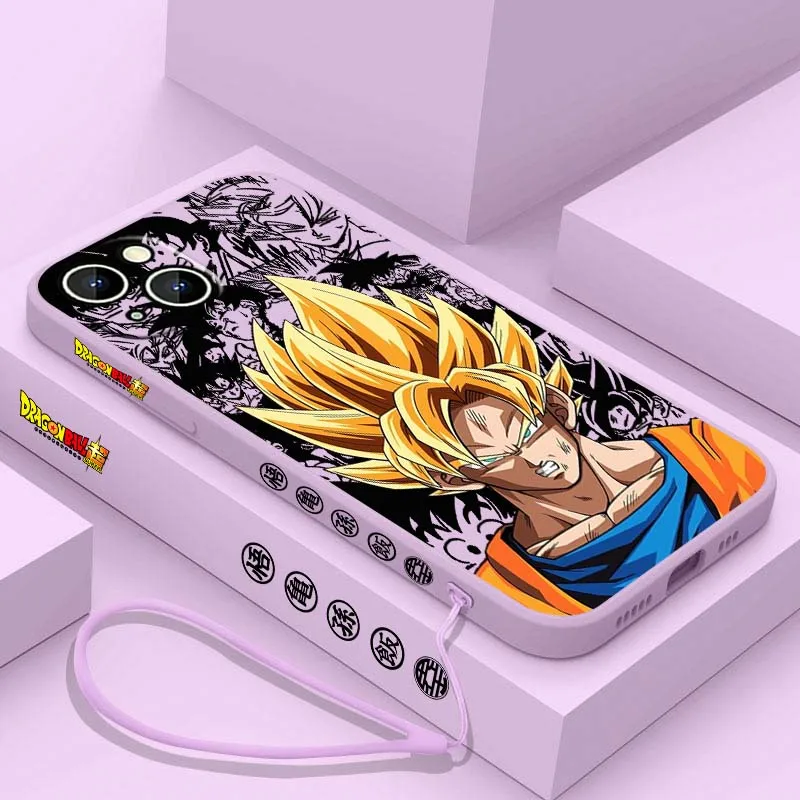 D-Dragon Ball Son Goku Anime para Apple iPhone 17 16 15 14 13 12 11 Air Mini Plus Pro Max cubierta de la caja del teléfono de cuerda izquierda líquida - imagen 5