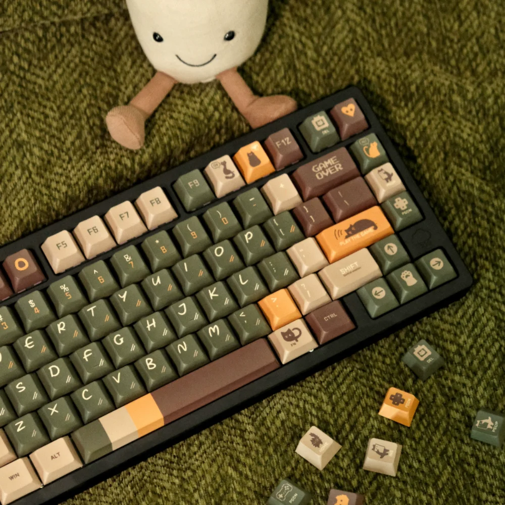 Juego de teclas de gato personalizado, 143 teclas, Retro, verde, artesanal, cereza, bonito Anime, Teclado mecánico, interruptor MX - imagen 2