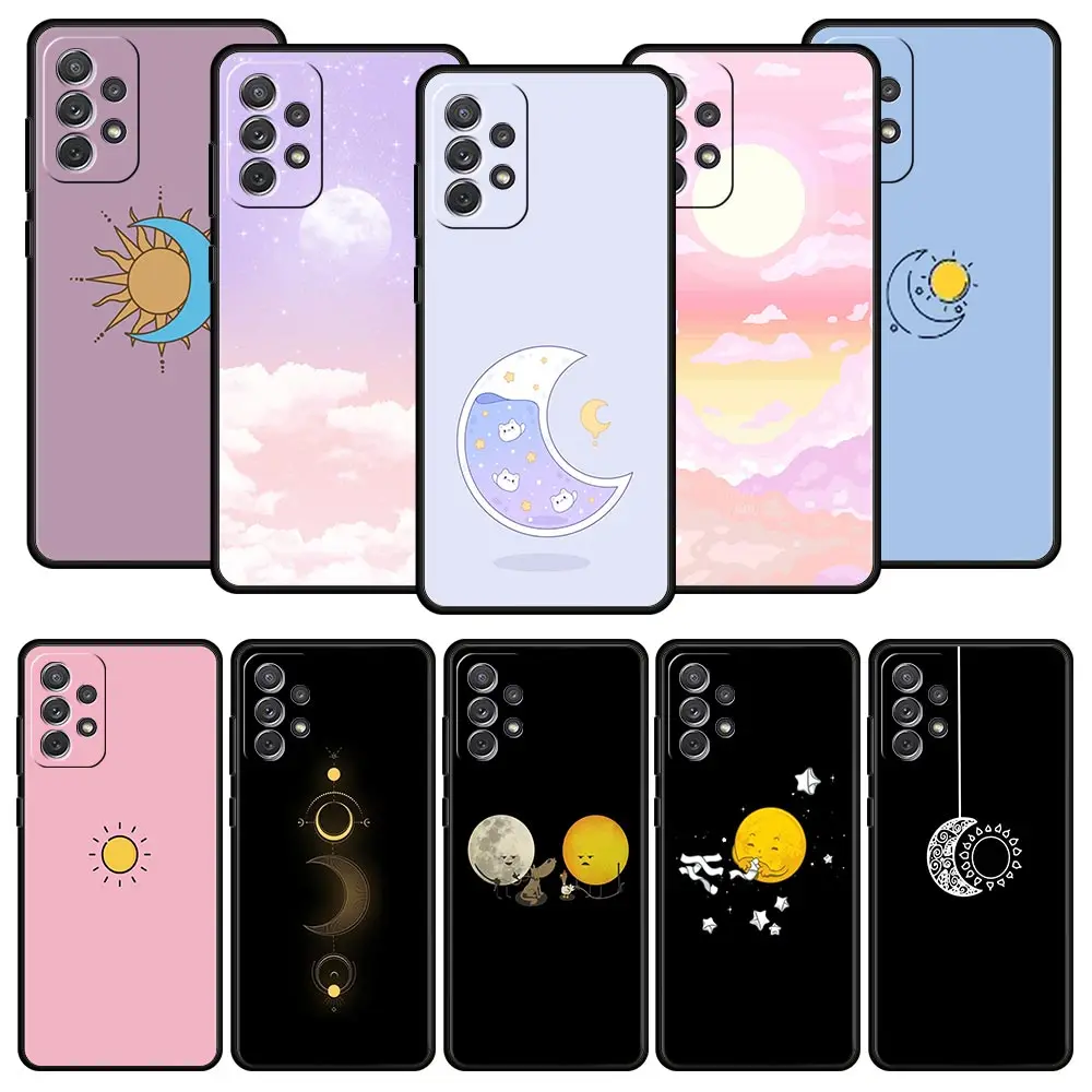 Funda minimalista de dibujos animados Sun Moon para Samsung A51 A71 A21S A12 A11 A15 A25 A31 A41 A23 A33 A53 A73 A05S A13 5G A35 A55