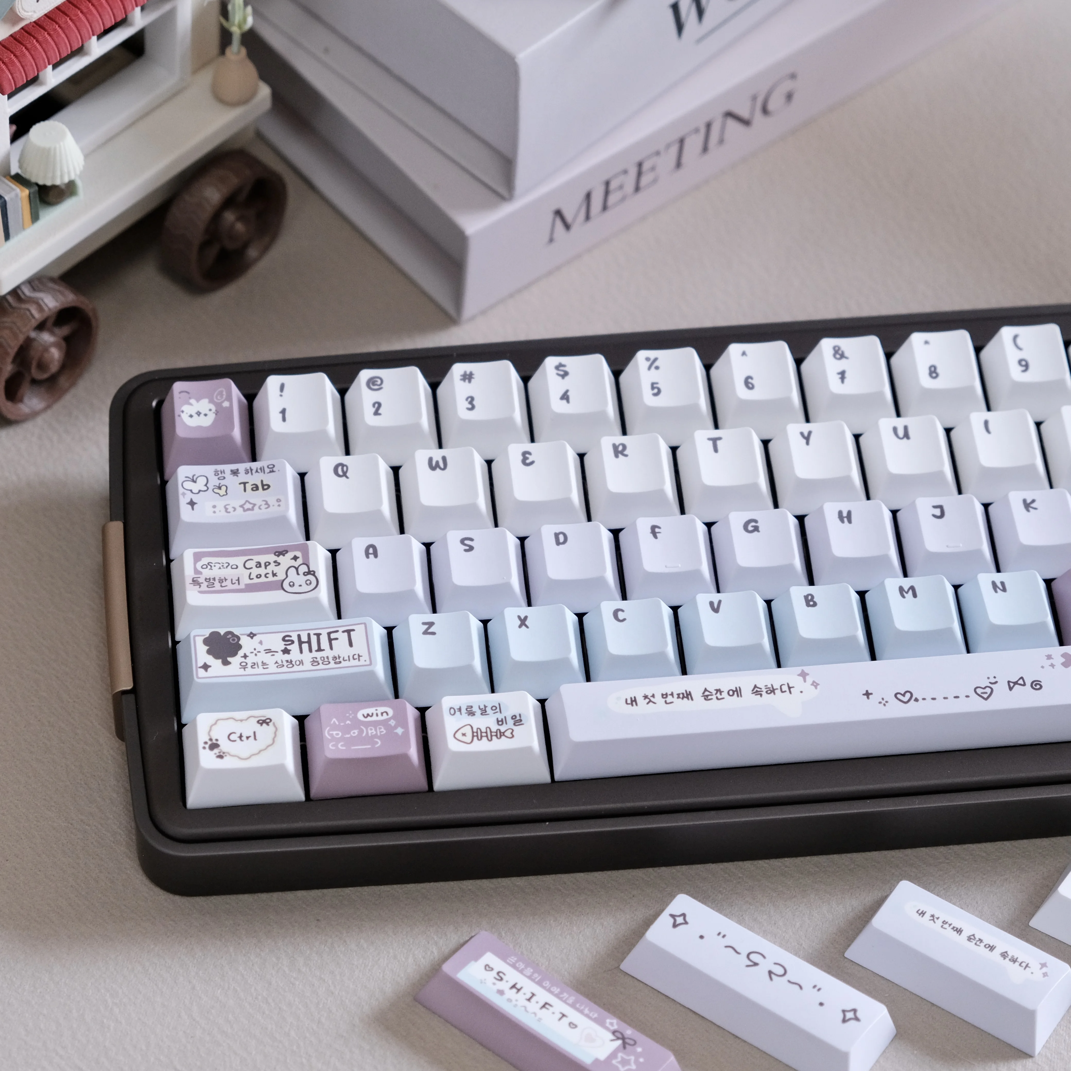 Keycap Collage Theme Cherry Pbt Material Sublimación de cinco caras Keycap Teclado de 132 teclas Aula Keycap