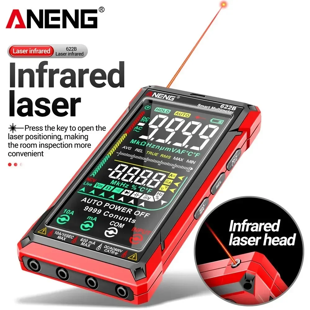 ANENG 622B multímetro Digital inteligente 10A medidor de prueba rango automático valores eficaces verdaderos DC/AC 9999 multímetro con lámpara láser capacitancia Ohm - imagen 3