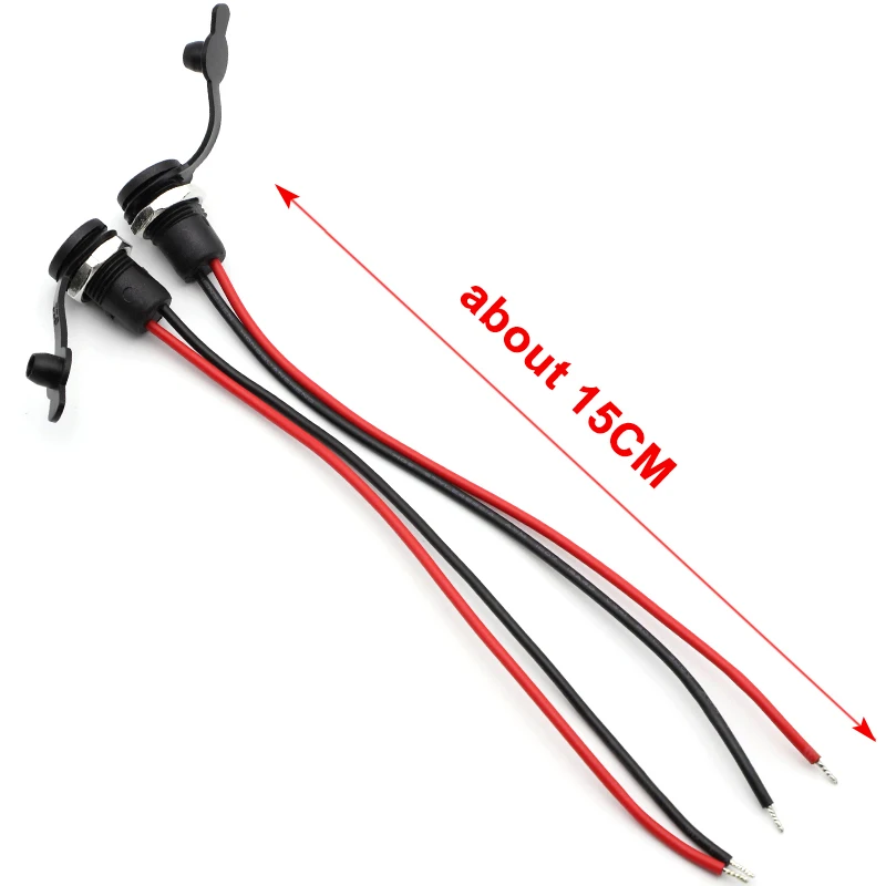 1/5/10 Uds DC 5,5X2,1mm 5,5X2,5mm batería DC enchufe hembra conector impermeable con 2 pines 18AWG Cable flexible DIY - imagen 5