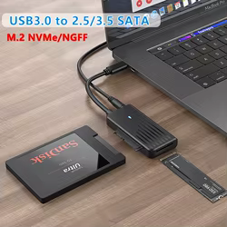 Adaptador USB 3.0 SATA SSD HDD M.2 NVMe 2,5 3,5 Pulgadas con Alimentación 12V