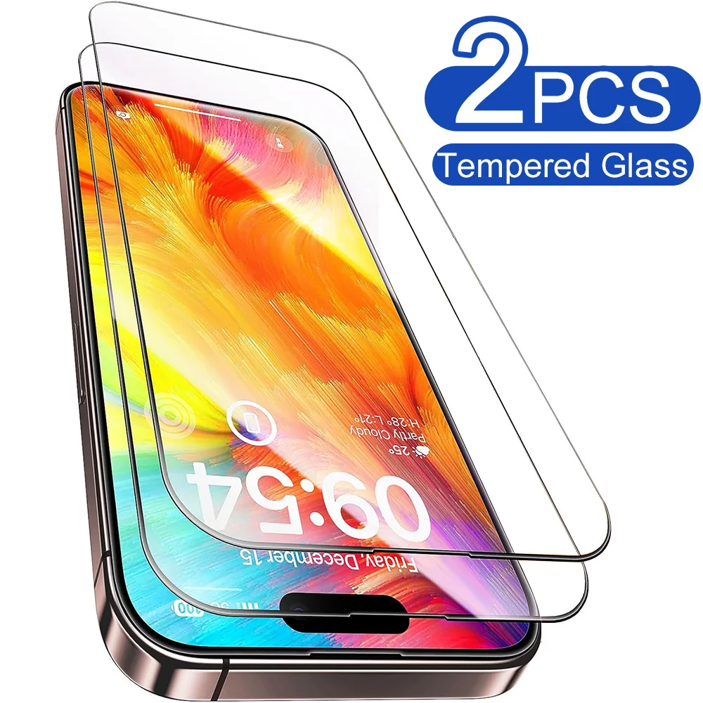 Protector de pantalla de vidrio HD para iPhone 17, 16, 15, 14, 13, 12, 11 Pro Max Plus, protección de pantalla completa de vidrio templado para iPhone, 2 uds.