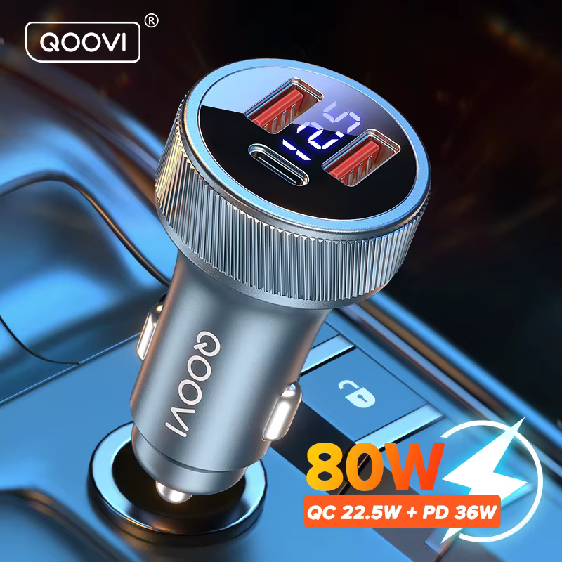 QOOVI Cargador Coche 80W PD USB-C Doble Puerto Carga Rápida iPhone 13 - imagen 4
