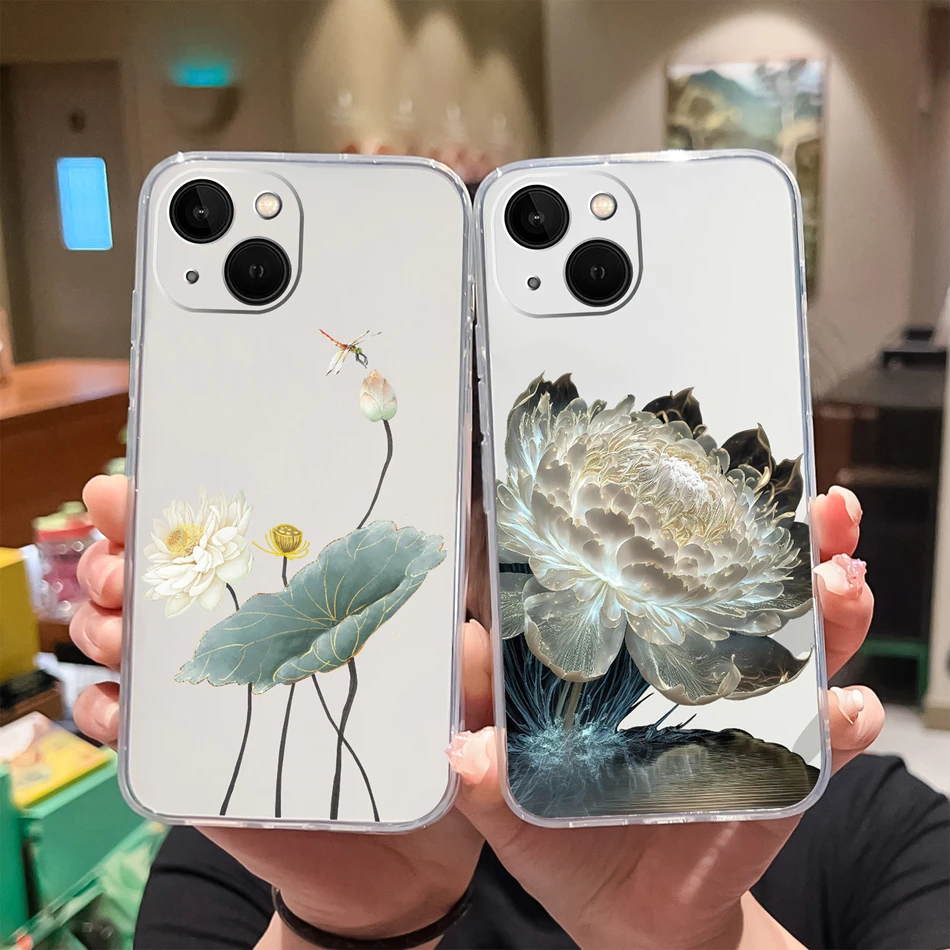 Para iPhone 13 Pro Max 13 Mini funda de teléfono flores de belleza suave TPU transparente silicona parachoques para iPhone13 contraportada ligera