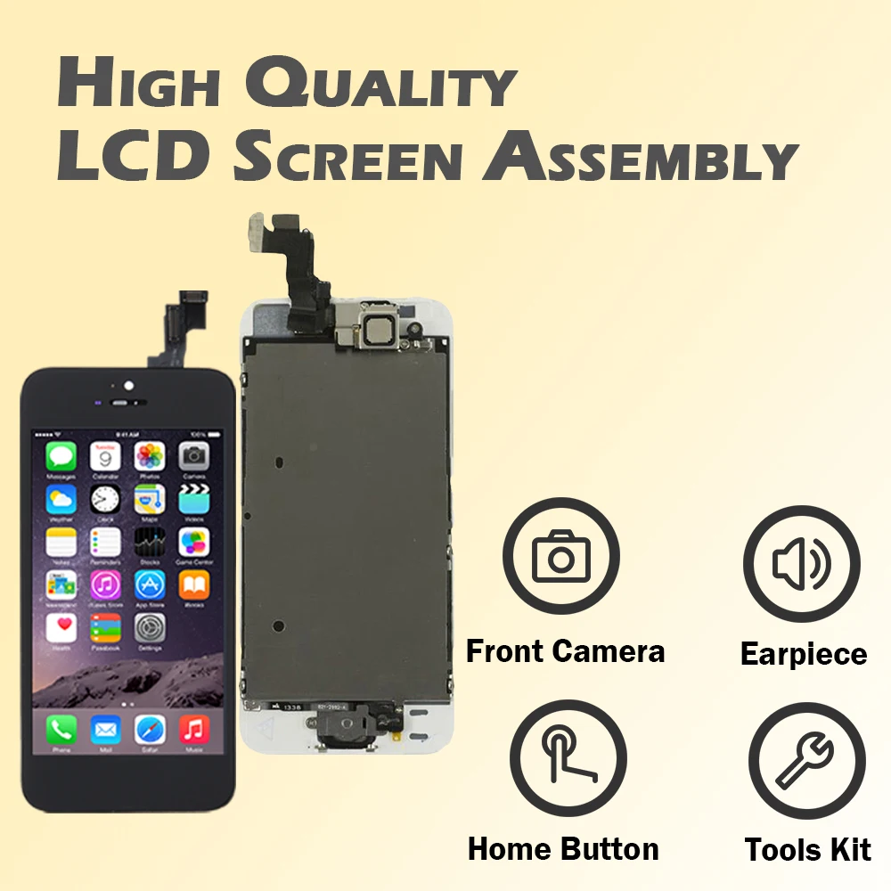Pantalla LCD para iPhone 5, 5C, 5S, SE 2016, conjunto completo de montaje, reemplazo de digitalizador táctil completo, cámara frontal y botón de inicio - imagen 2