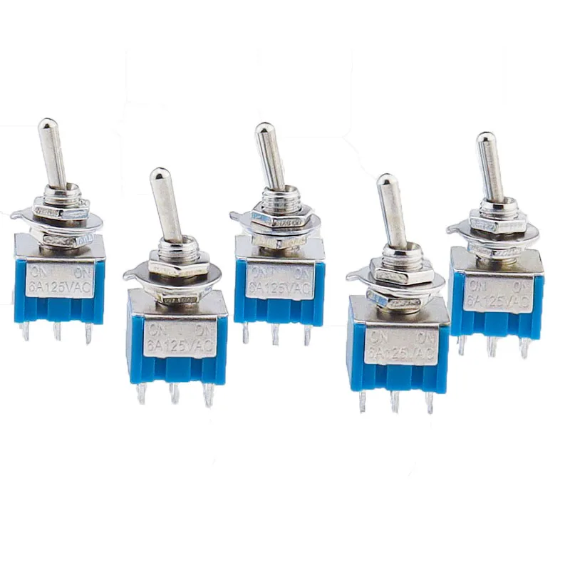 5 uds interruptor de palanca de palanca en miniatura unipolar doble tiro ON-OFF-ON /ON-ON 120VAC 6A 1/4 pulgadas montaje MTS-102 103 202 203 - imagen 5