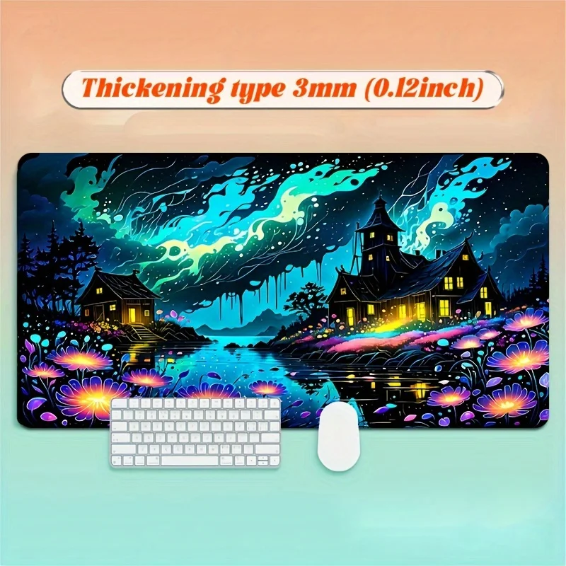 Alfombrilla de ratón grande con paisaje de ensueño, alfombrilla de escritorio de 900x400x3MM, bordes cosidos, alfombrilla de goma antideslizante para mesa, accesorios para juegos de oficina - imagen 2