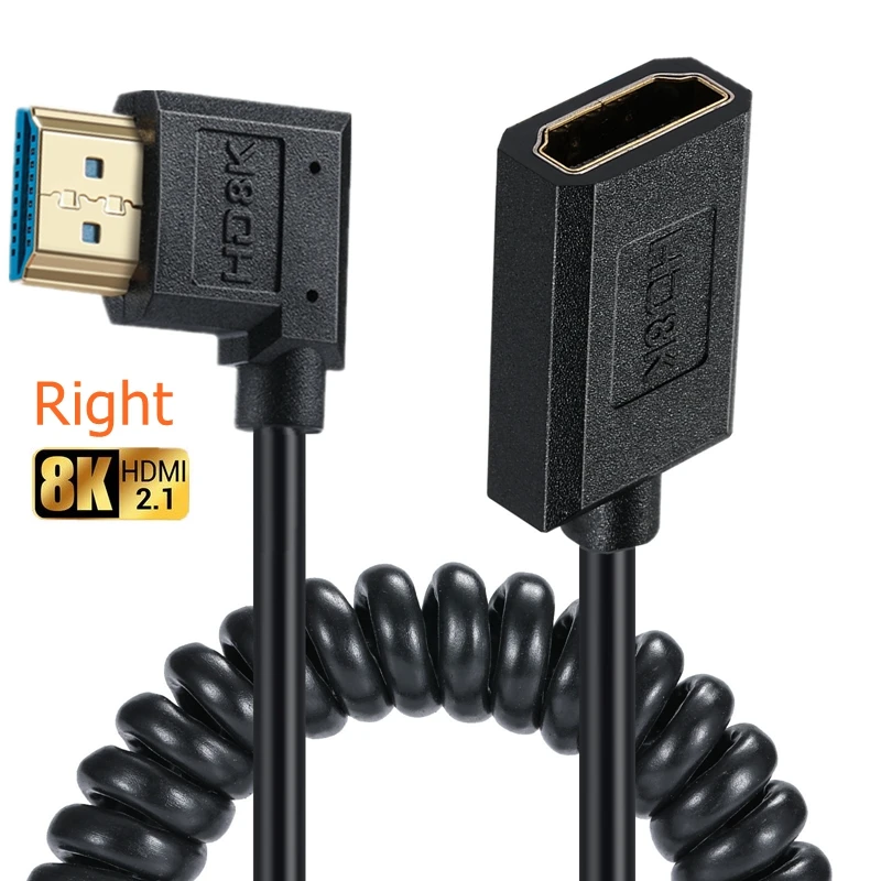 90 grados extremadamente delgado delgado 90 ° Ángulo 8K Ultra HDMI de alta velocidad 8K 4K120Hz 144Hz HD macho a cable de resorte de extensión HDMI hembra - imagen 3