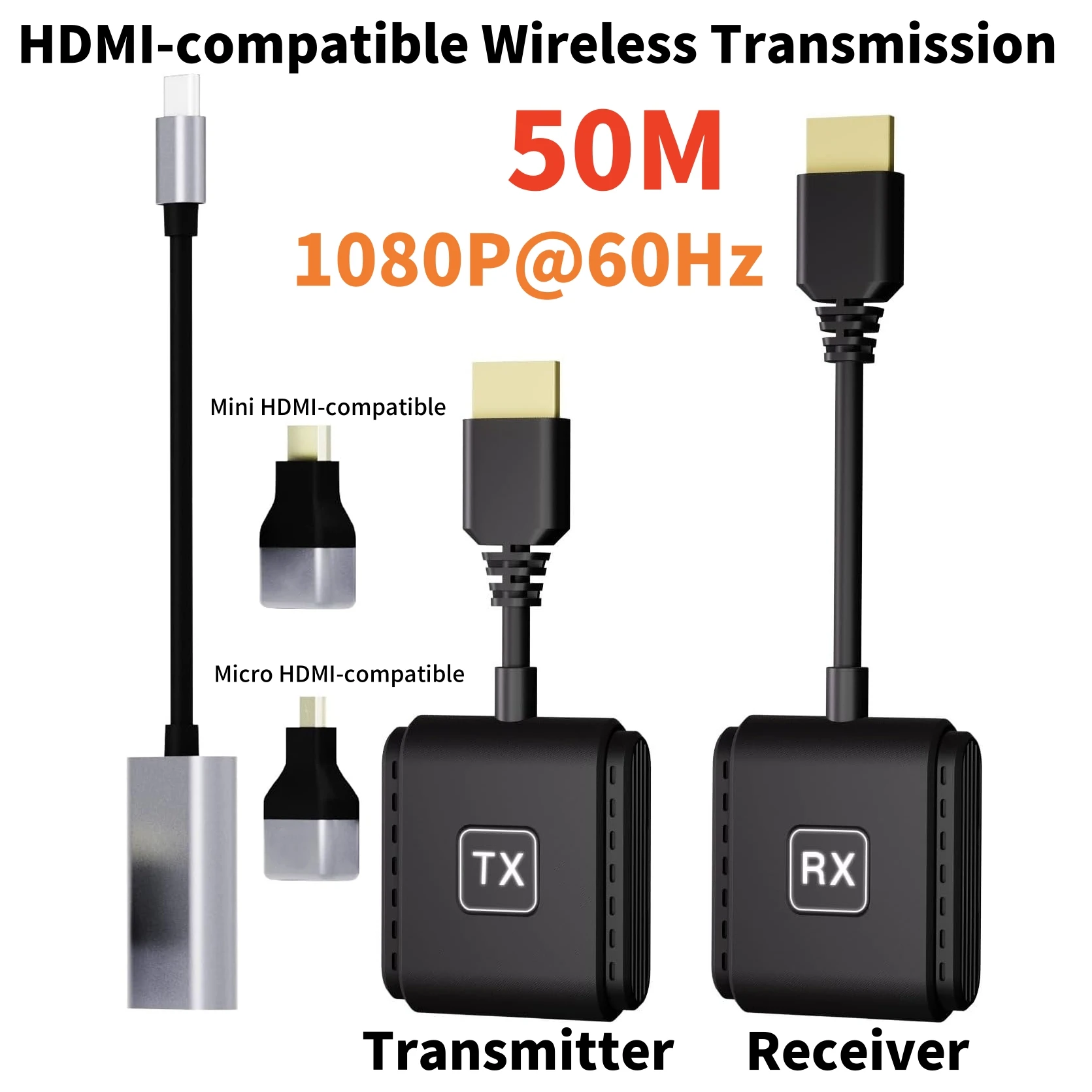 Transmisor y receptor inalámbrico compatible con HDMI, entrada decodificación 4K, salida de 1080P @ 60Hz, Plug & Play de latencia ultrabaja para el hogar/oficina