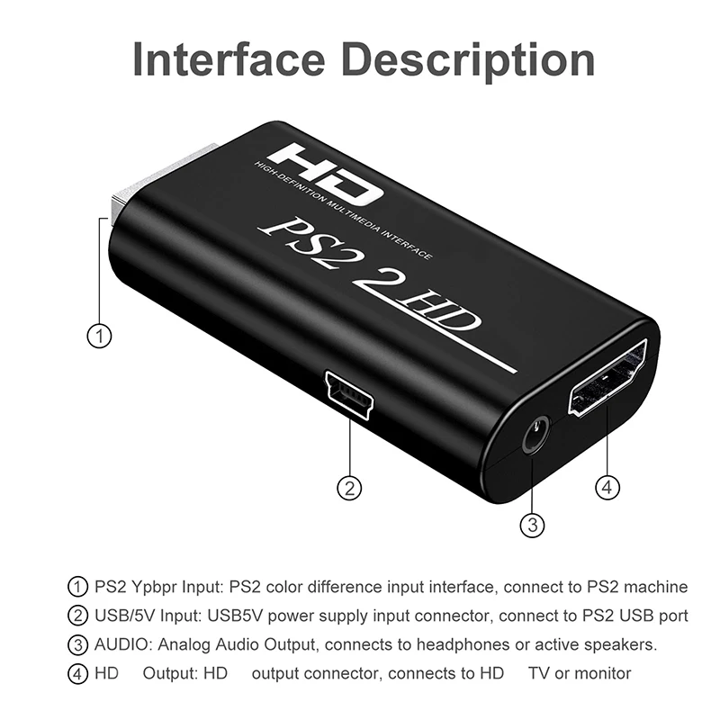 Convertidor compatible con PS2 a HDMI, adaptador Full HD con salida de Audio de 3,5mm, compatible con 480i/480p/576i y todos los modos de visualización de PS2 - imagen 2