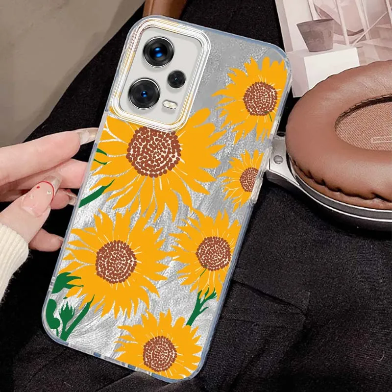 Patrón artístico de girasol para Xiaomi Redmi Note 14 13 12 11 12S 12R 11S Pro Plus funda de teléfono con textura de plumas - imagen 4