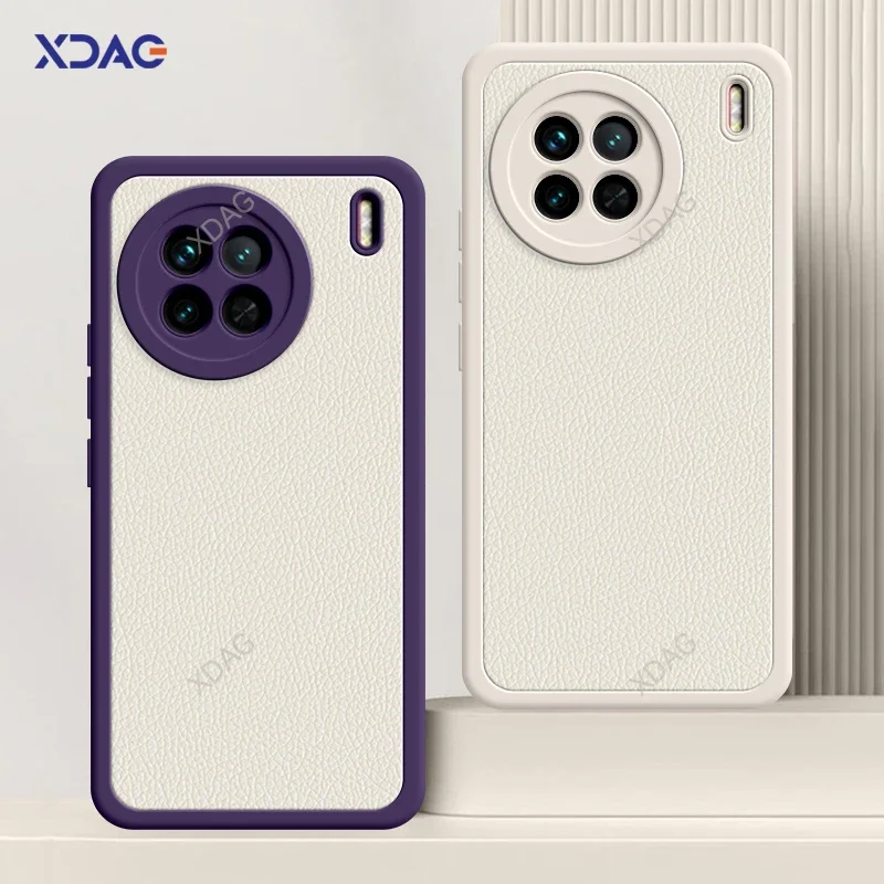 Funda trasera de cuero suave para teléfono móvil VIVO X90 S X90S Pro Plus 5G, protección de lente de piel de cordero de lujo, carcasa a prueba de golpes - imagen 2
