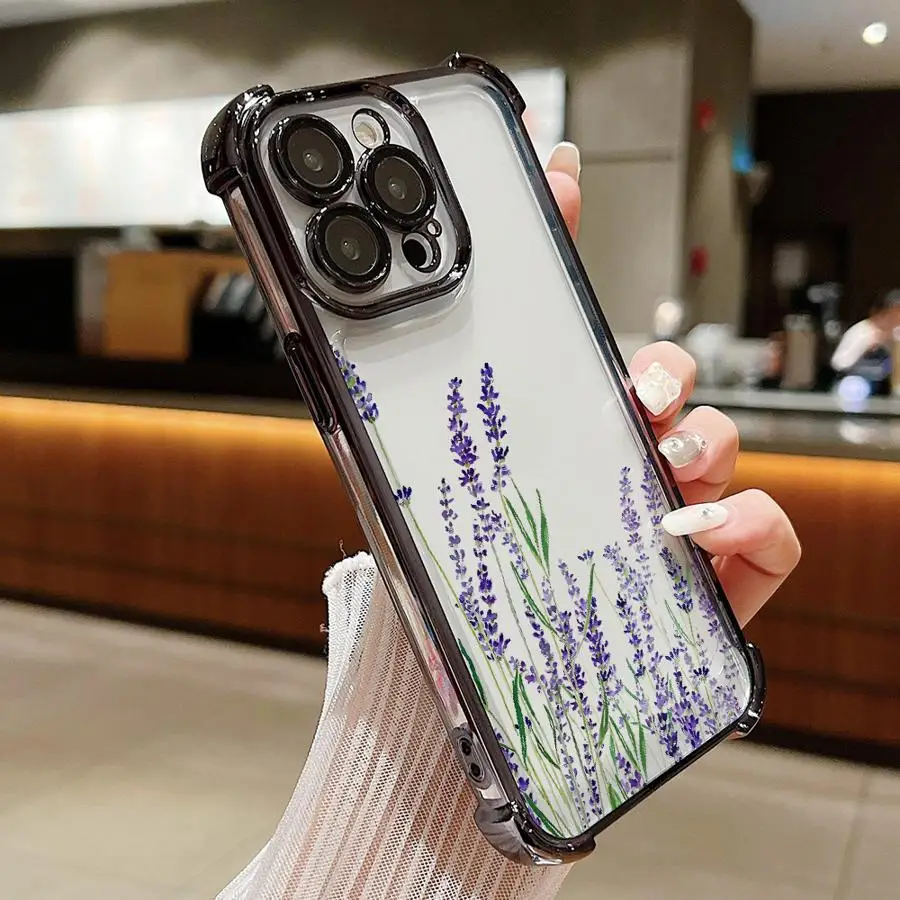 Funda transparente para Apple iPhone 16 15 14 Plus 16e 13 12 11 Pro Max 17 Air Lavender Flowers - imagen 2