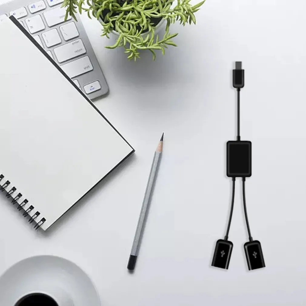 Nuevo 2 en 1 tipo C a 2 OTG Cable HUB de doble puerto divisor Y para tableta Android ratón teclado Micro-USB tipo C adaptador convertidor - imagen 4