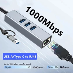 Hub USB-C Ethernet Gigabit RJ45 con carga y adaptador de red