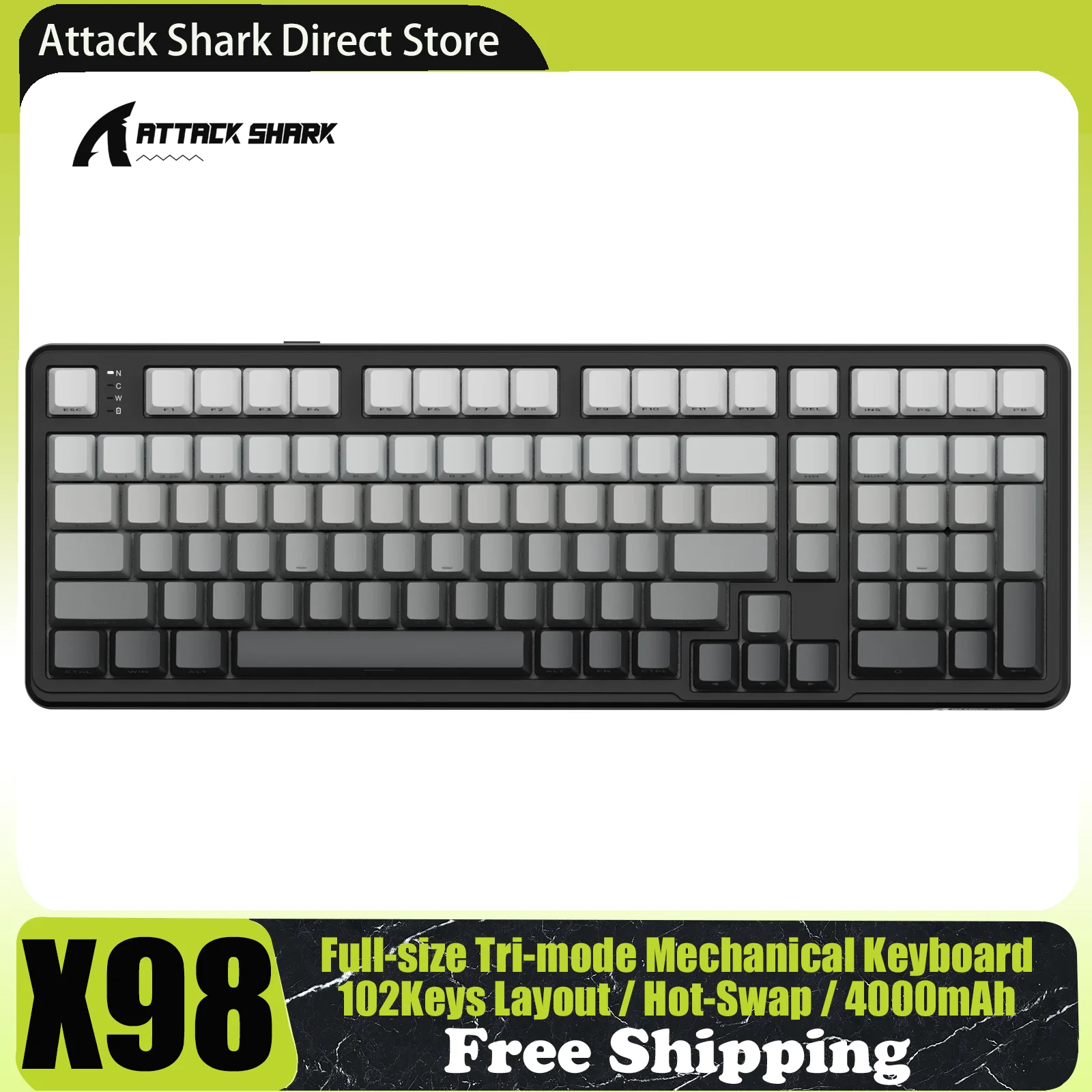 ATTACK SHARK X98 Teclado mecánico con junta trimodo de tamaño completo, diseño de 102 teclas, espumas de 5 capas, intercambiable en caliente, RGB, interruptor lineal - imagen 2