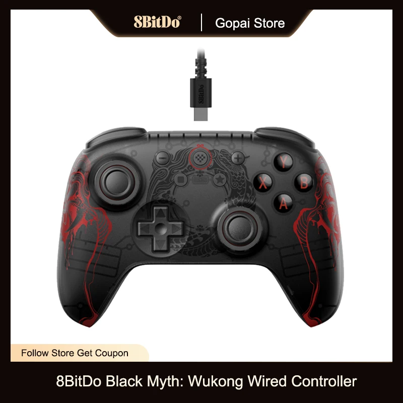 8BitDo Ultimate 2C Black Myth: controlador de juegos por cable Wukong con disparadores de efecto Hall y joysticks para PC, Windows 10,11, Android