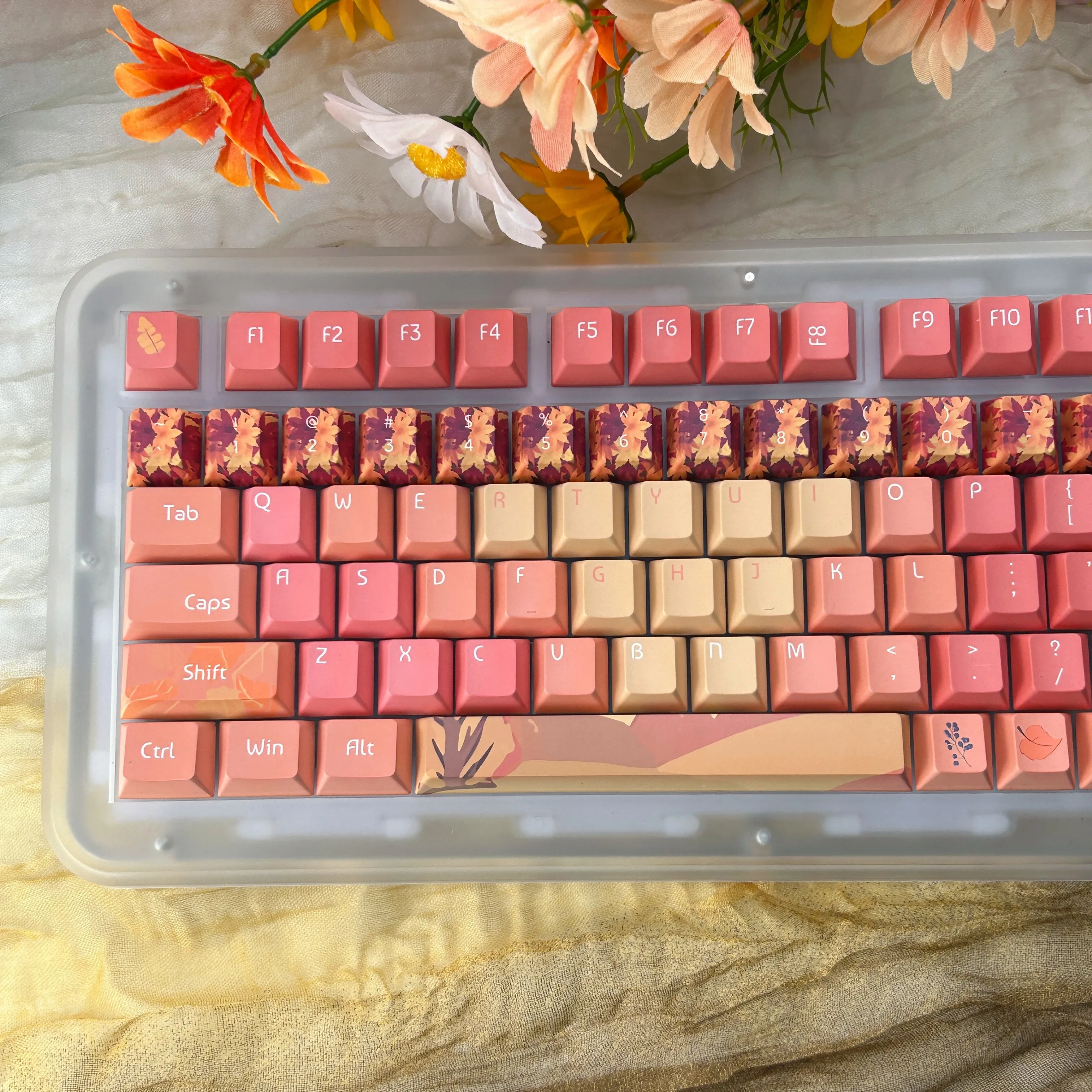 Teclas de otoño con perfil de cereza, teclas de hoja de arce con gradiente naranja, sublimación PBT, barra espacial de 2,25/2,75U, diseño de Alicia - imagen 2