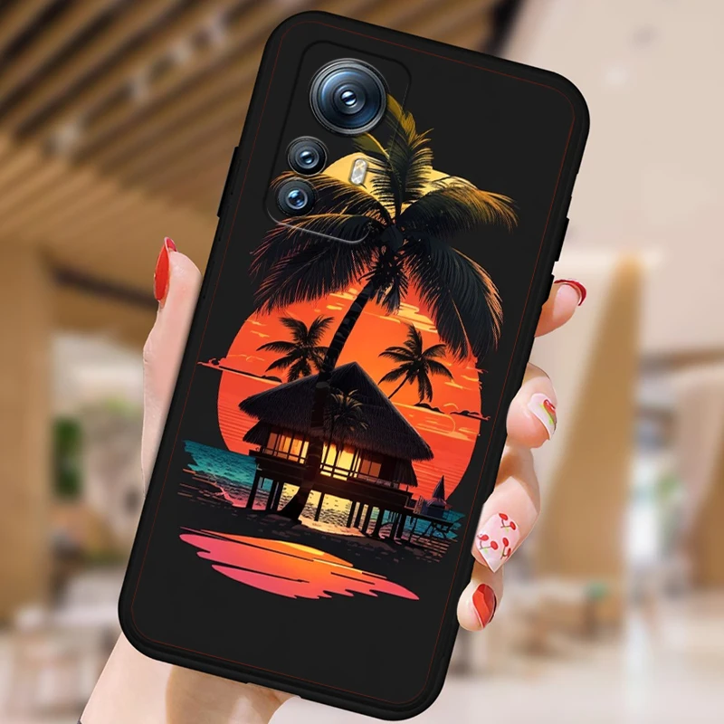 Coconut Tree Sunset Bird Art para Xiaomi Mi 14 13T 13 12T 12 11T 11i 11 10T 10 Pro Lite Ultra 5G, funda de teléfono de TPU negra - imagen 4