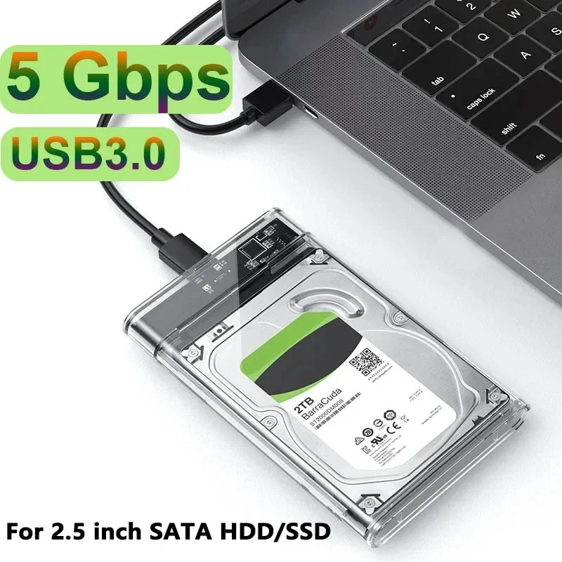 Caja HDD transparente, carcasa HDD de 2,5 pulgadas SSD SATA a USB 3,0 tipo C 3,1, adaptador portátil, caja de disco duro externo sin herramientas - imagen 2