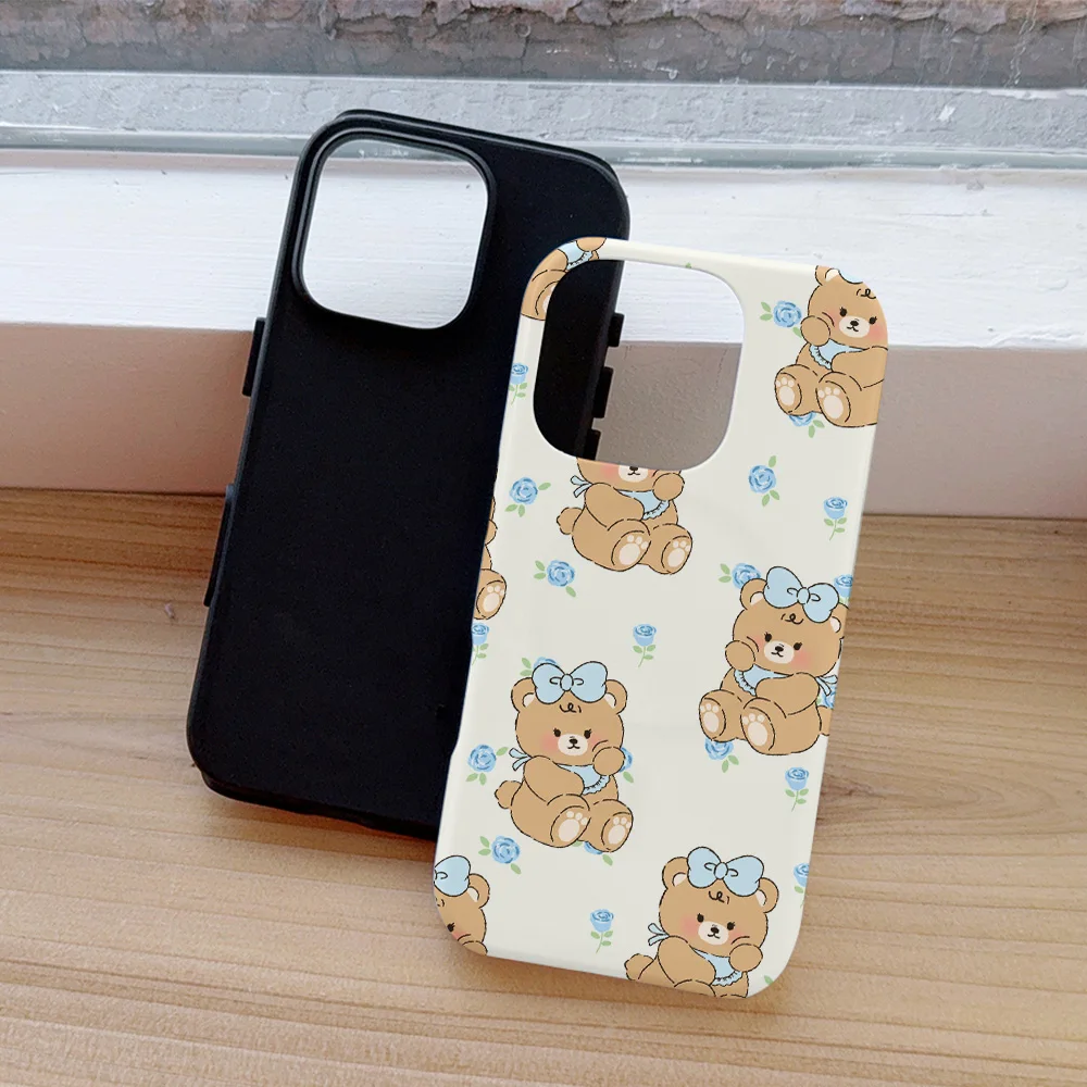 Funda de teléfono con diseño de oso de dibujos animados para iPhone 16, 15, 14, 13, 12, 11 Pro Max Plus, funda trasera magnética de lujo de doble capa - imagen 4