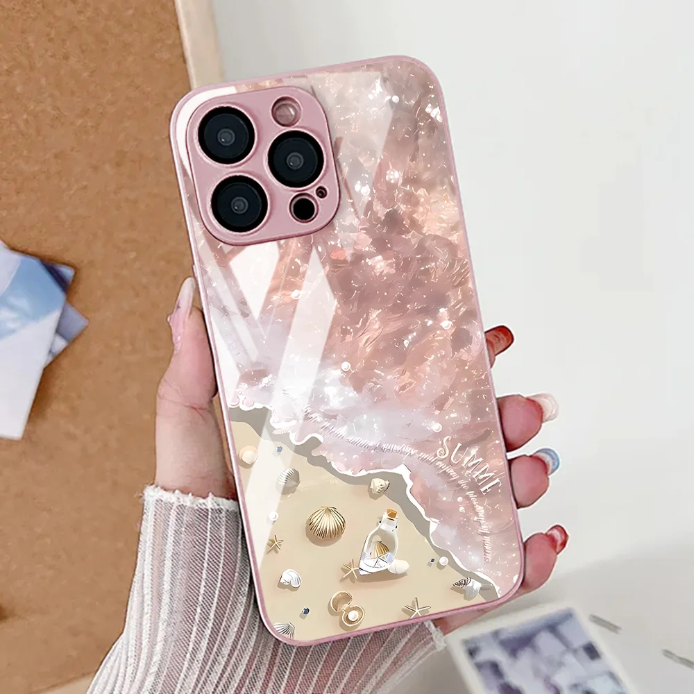 Funda de teléfono con patrón de ondas de agua para iPhone 14 15 11 16 13 12 17 Pro Max 17 Air 16E 7 8 Plus XR SE cubierta de parachoques de vidrio templado - imagen 4