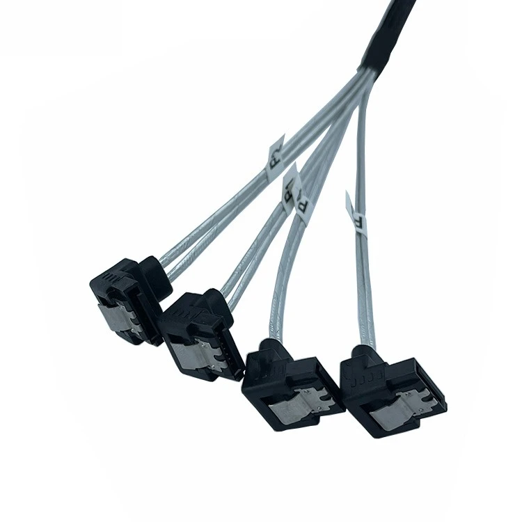 Cable plateado 4 SATA a 4 SATA doblado hacia el interior 90 °   Longitud del cable de la placa principal del ordenador del cable de datos SSD SSD opcional 0,5 M 1 M - imagen 3