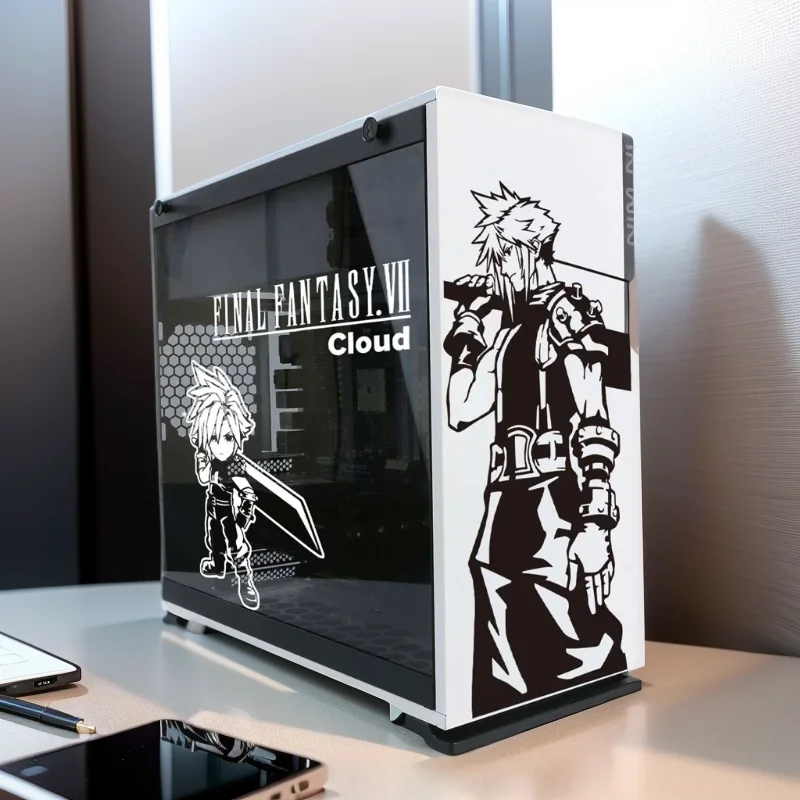 Pegatinas de anime Cloud Strife para carcasa de PC Atx, calcomanías decorativas de personajes de juego para chasis de computadora de juegos, pegatina de vinilo impermeable