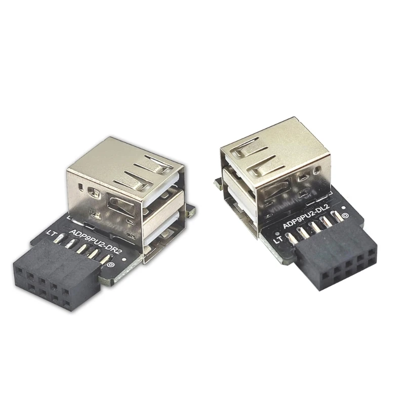 896F Adaptador de 9 pines a USB Conector USB Placa base interna Hembra de 9 pines a 2 puertos USB