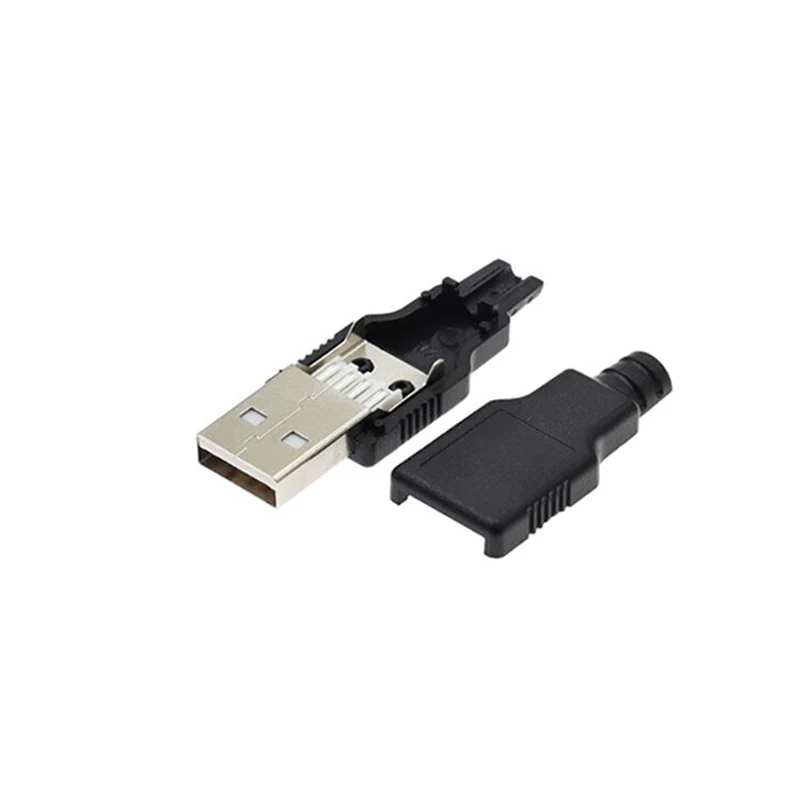 Conector USB 2,0 tipo A macho con cubierta de plástico negro, enchufe de 4 pines para soldar, bricolaje, 2,0 - imagen 5