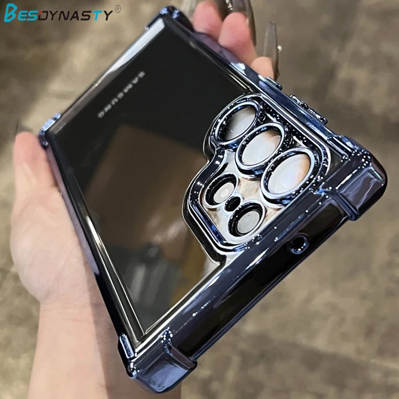 Funda transparente con armadura chapada para Samsung S25 Ultra S24FE S23 FE S22 Plus A54 A53 A55 A34 A35 A25 5G, cubierta acrílica a prueba de golpes