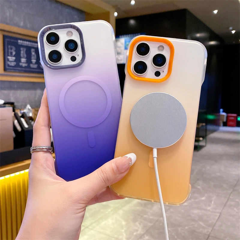 Funda magnética mate sin bordes con gradiente colorido para iPhone 16 E 15 14 Plus 13 12 11 Pro Max, funda de lujo a prueba de golpes - imagen 3