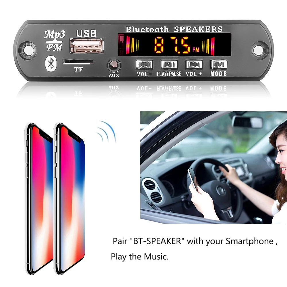 Amplificador estéreo de 2x25W, 12V, 50W, módulo de Radio FM para coche, estéreo, Bluetooth 5,0, reproductor de MP3, placa decodificadora, compatible con grabadoras TF USB AUX - imagen 5