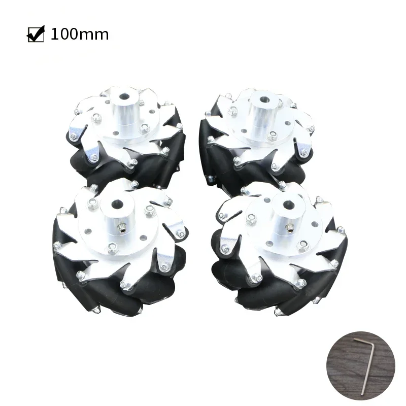 4 unids/set 100mm aleación de aluminio Metal Mecanum rueda omnidireccional para Arduino Raspberry Pi DIY coche robótico - imagen 4