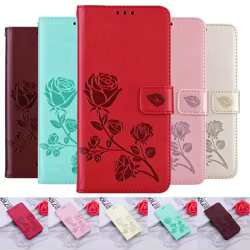 Funda de cuero tipo billetera con patrón de flores rosas para IPhone 14 Pro Max 13 12 Mini X XS XR 7 Plus 8 SE 2022, funda con soporte y ranura para tarjetas