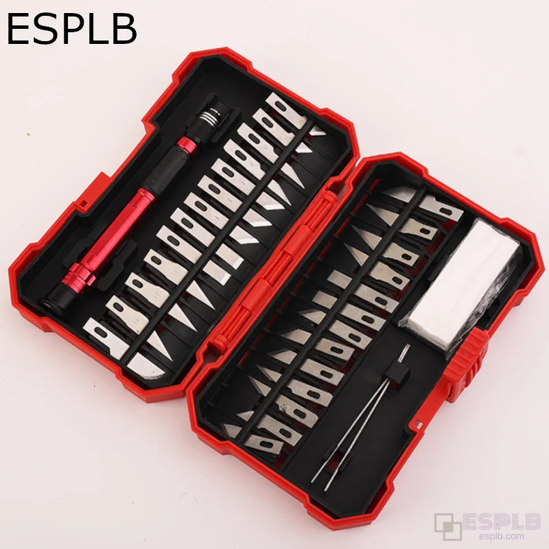 ESPLB-Juego de cuchillos bisturí de goma y aluminio para grabado, 29 Uds., Hobby, tallado multifuncional, obra de arte, cortador de cuchara de madera con caja - imagen 2