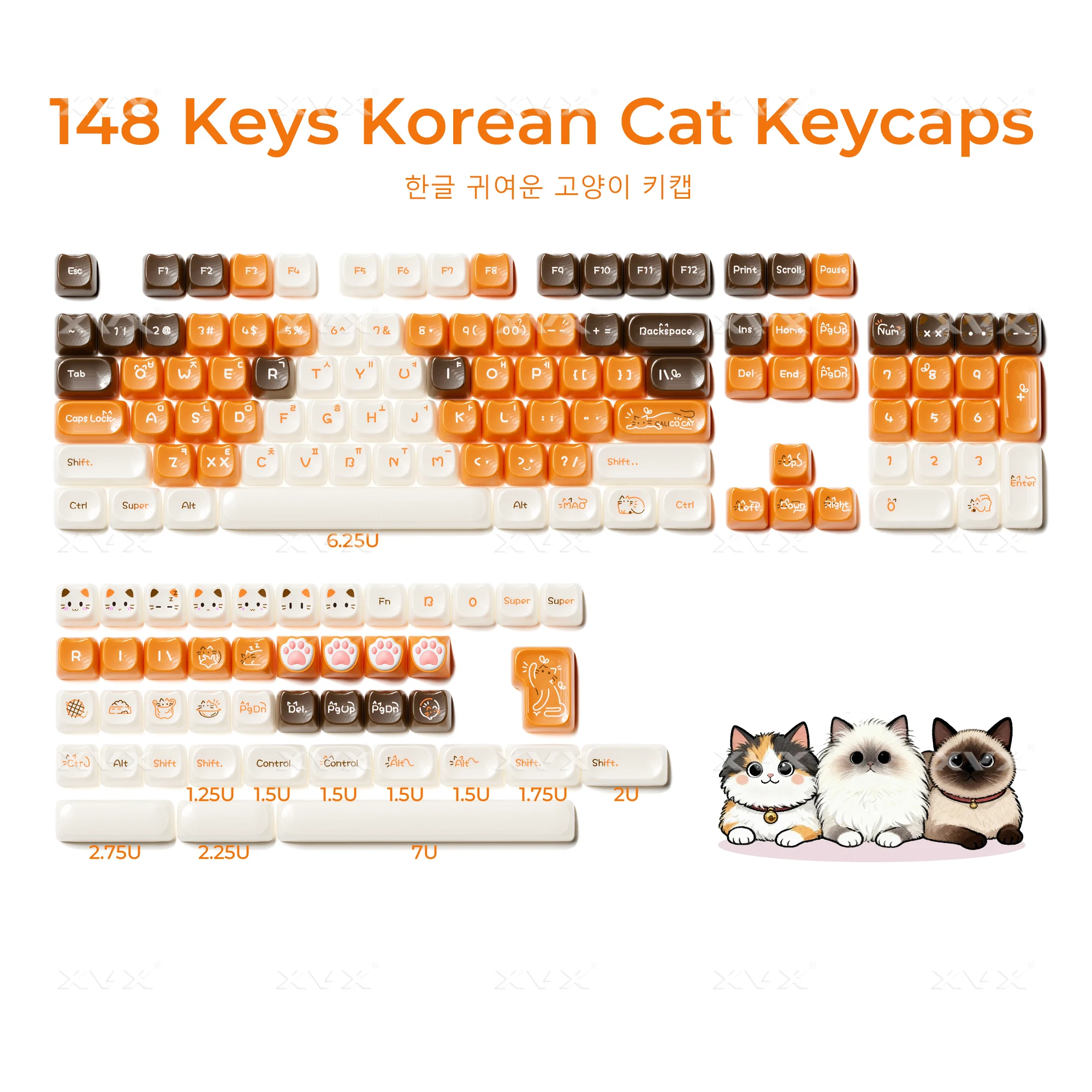 XVX Korean Calico Cat Keycaps MAO Profile PBT Juego de teclas naranjas para teclado mecánico (148 teclas) - imagen 5