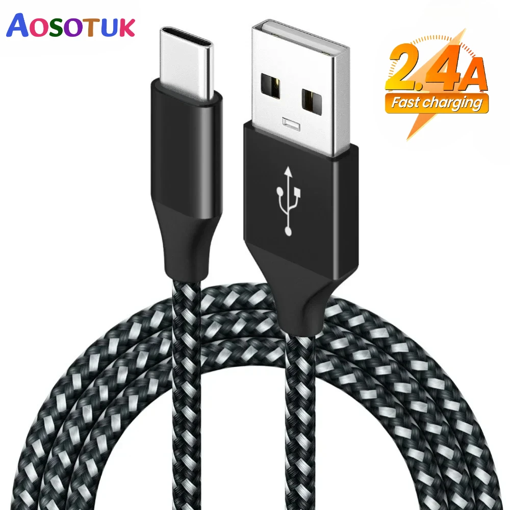 Cable USB tipo C sincronización de fecha 2.4A carga rápida 3M Cable cargador de Cable trenzado de nailon para teléfono móvil Samsung S23 Huawei Android - imagen 2